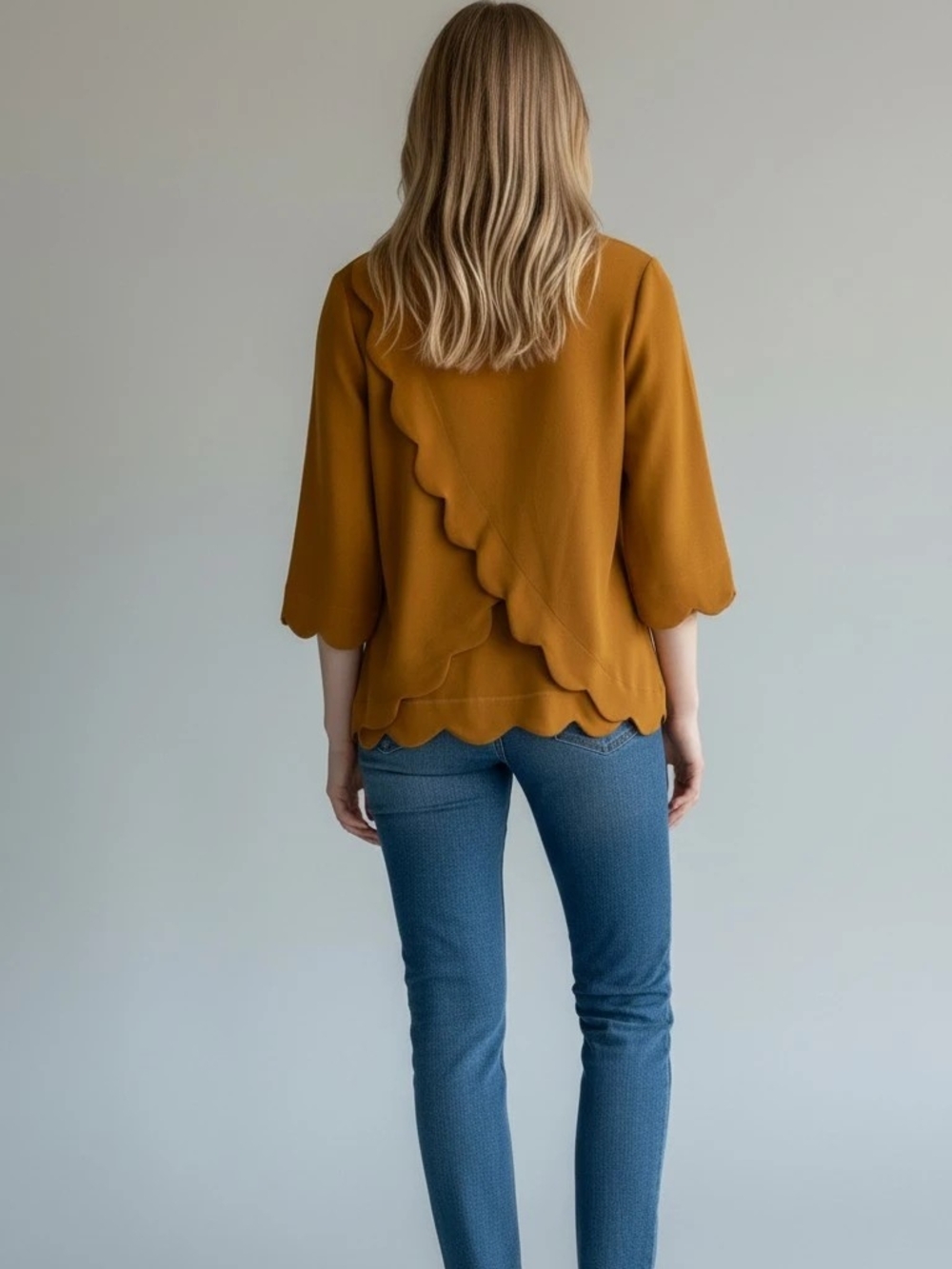 Scalloped Hem Mustard Women's Top